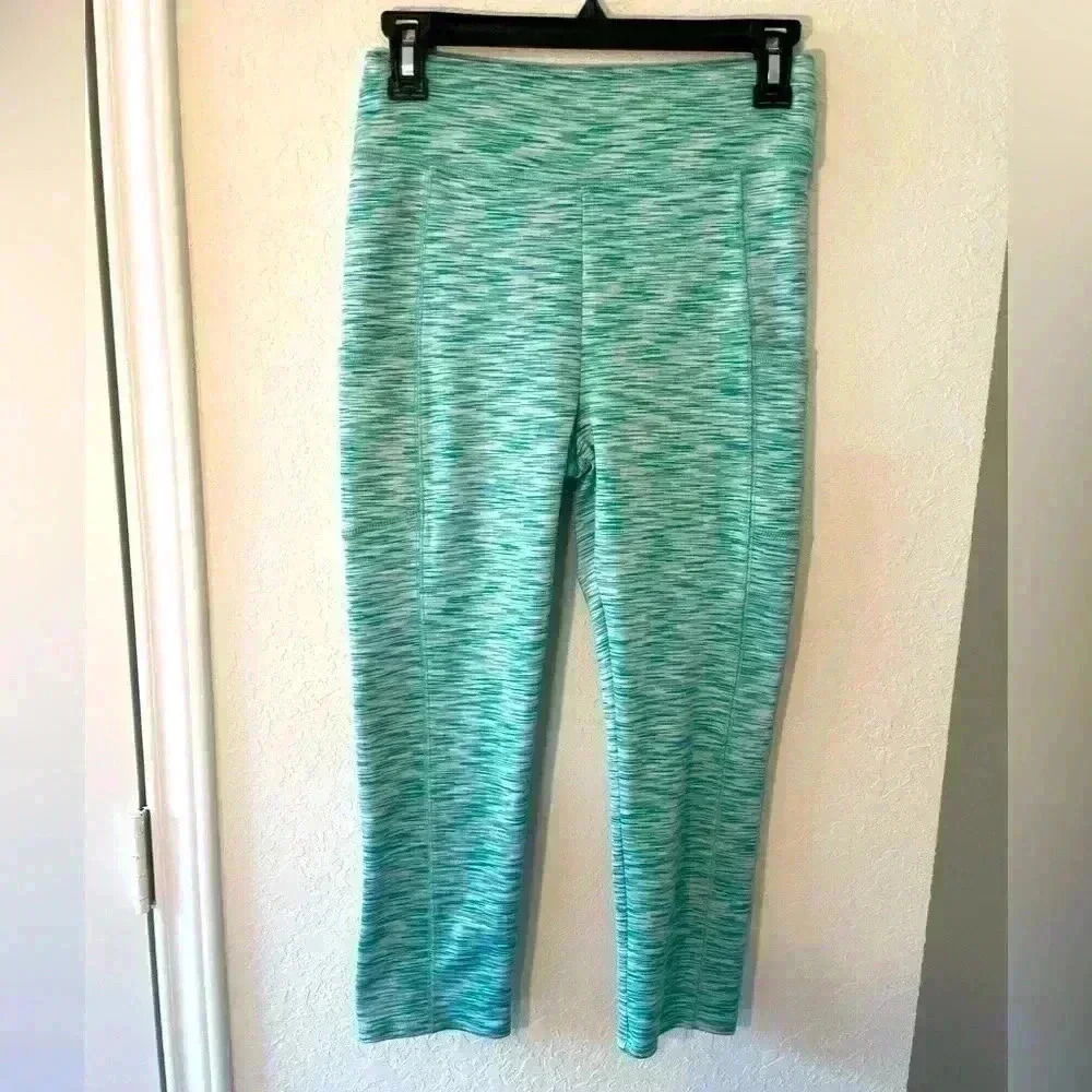 J CREW Blue and Green Abstract Striped Capri Leggings With Pockets Size Small